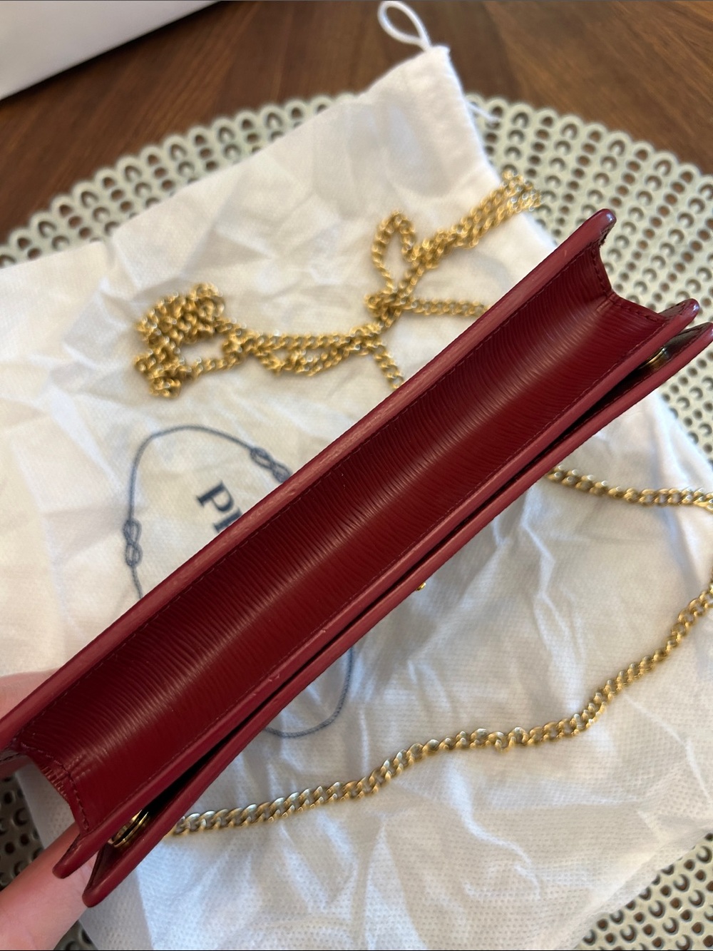 Prada Red Leather Chain Shoulder Bag - Picture 2 of 7